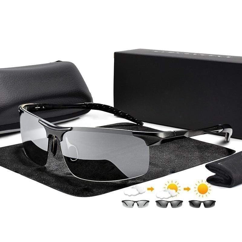 Aluminum Rimless Photochromic Sunglasses Men Polarized Day Night Driving Glasses Chameleon Anti-Glare gafas de sol hombre Black frame