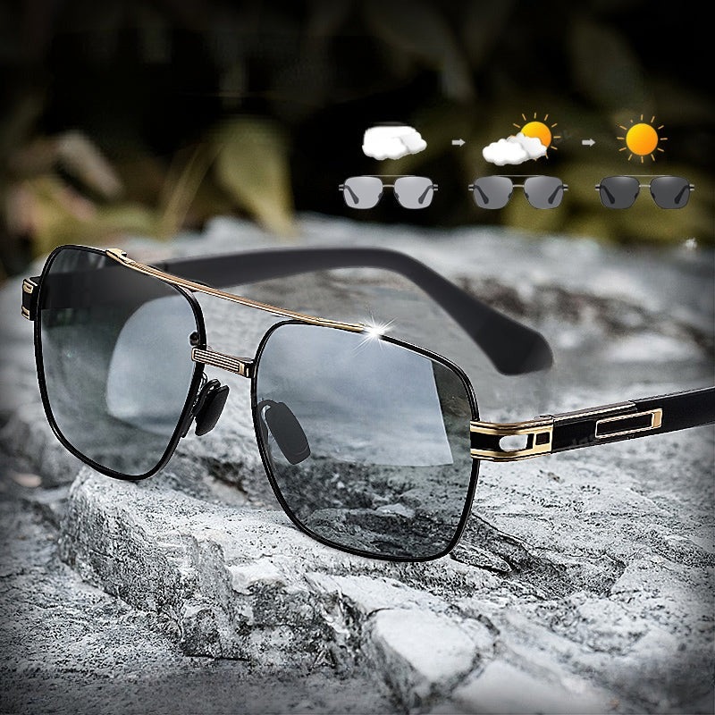 High Quality Sunglasses Polarized Men Women Photochromic UV400 Protection Driving Sun Glasses Unisex Chameleon Lens Black Gold-Gray