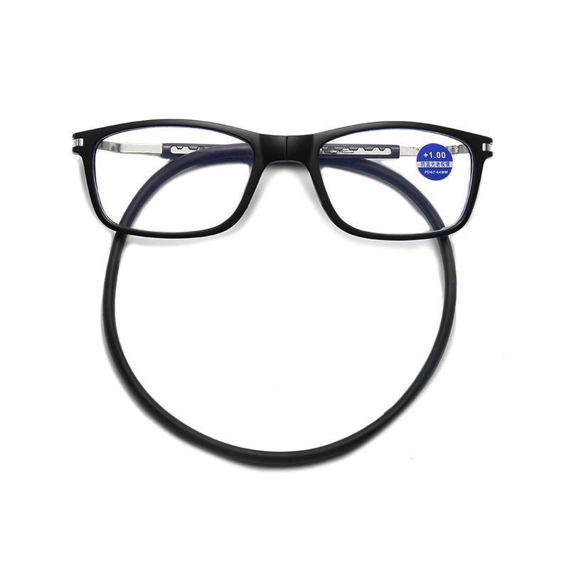 MAGNETIC HANGING NECK PORTABLE ANTI-BLUE LIGHT READING GLASSES Black +1.00