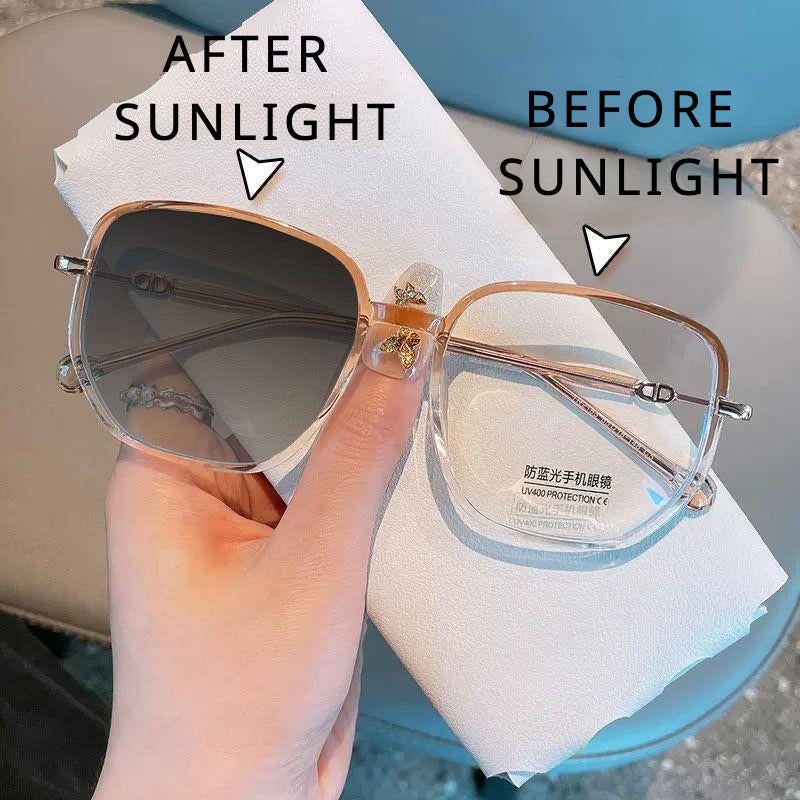 WOMEN'S DIAMOND PHOTOCHROMISM ANTI-BLUE LIGHT PRESBYOPIA GLASSES Gradual Tea +1.00