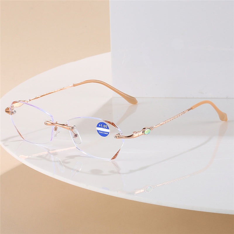 WOMEN'S FRAMELESS ANTI-BLUE LIGHT HIGH-DEFINITION DIAMOND READING GLASSES Gold +1.00