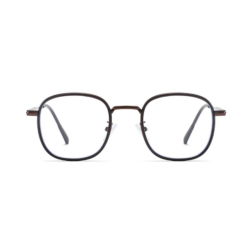 Blue Light Blocking Metal Square Glasses for Women Men VK2155 Brown