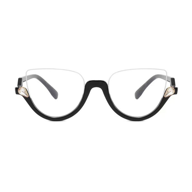 Half Rim Fashion Cat Eye Glasses for Women VK2059 Black