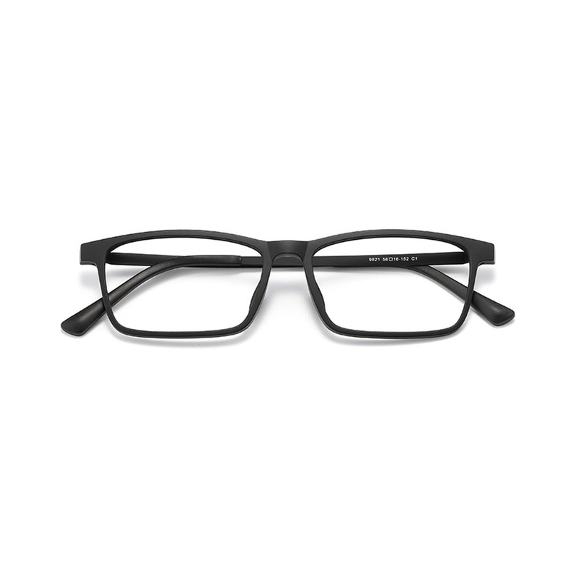 Men's Rectangular Business Glasses Rubber Titanium Temples VK2162 Black