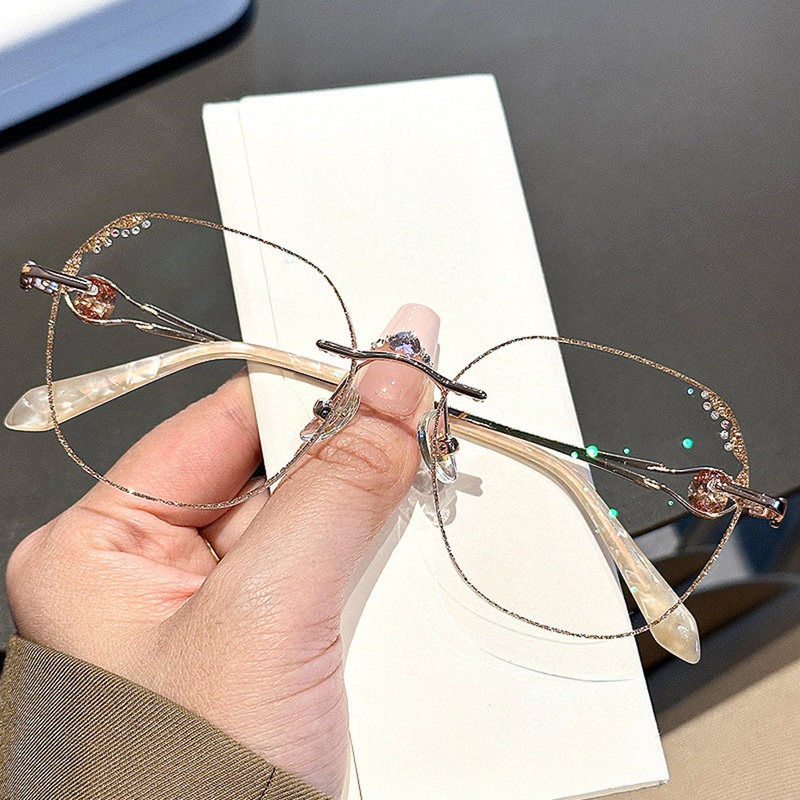 Metal Elegant Rimless Glasses Geometric for Women VK2104 Rose Gold