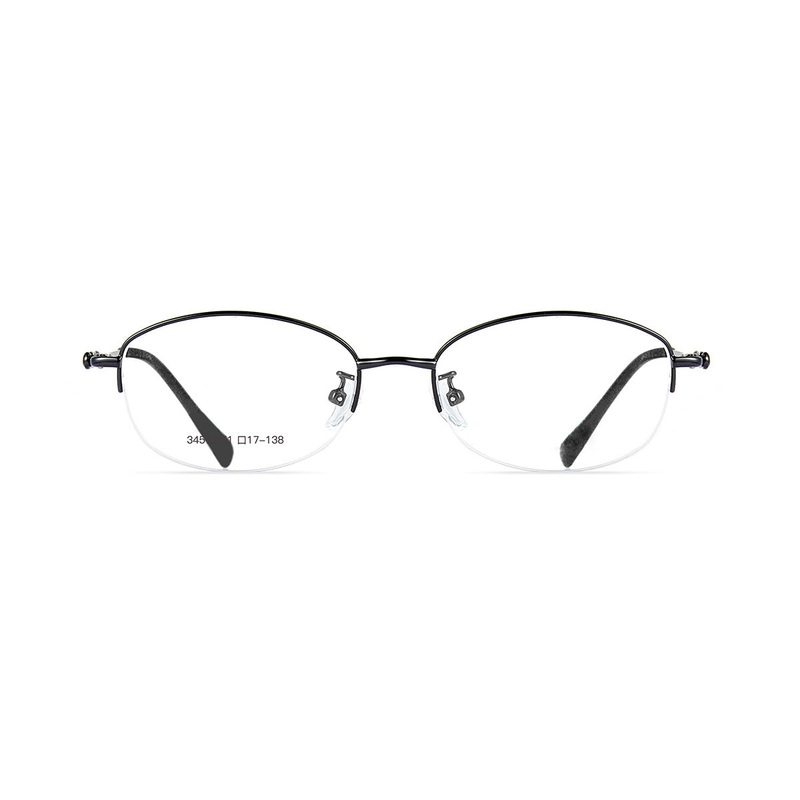 Oval Half Rim Glasses Metal  Elegant Reading Glasses for Women VK2158 Black