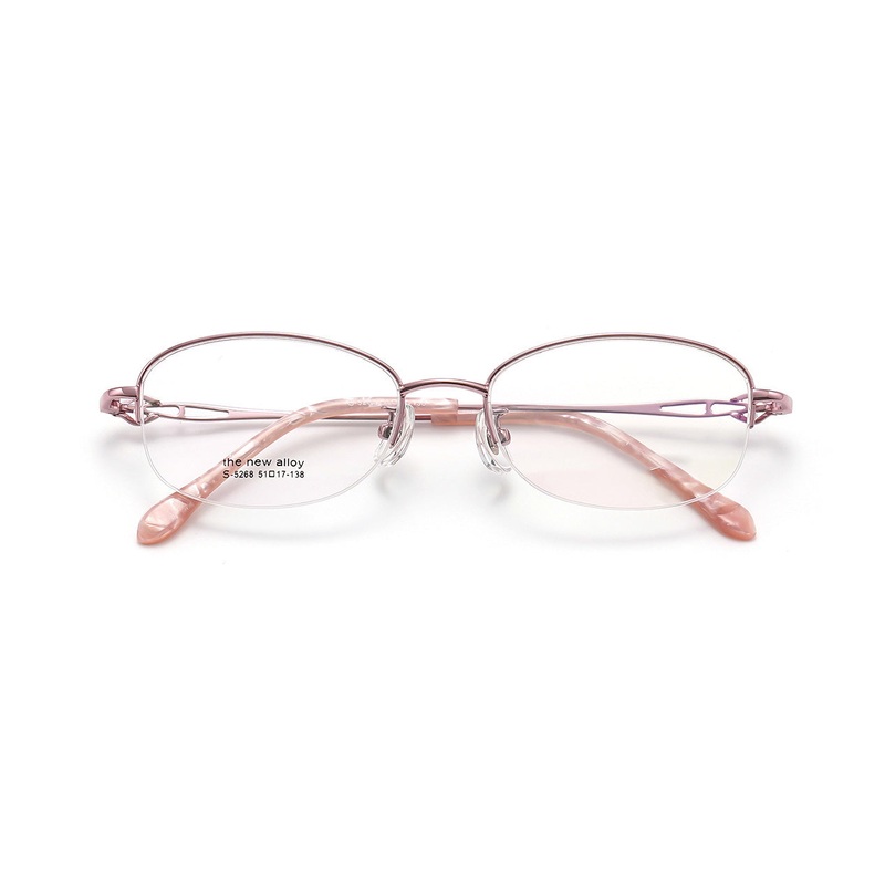 Stylish Oval Semi-Rimless Metal Glasses Lightweight & Elegant VK2120 Pink