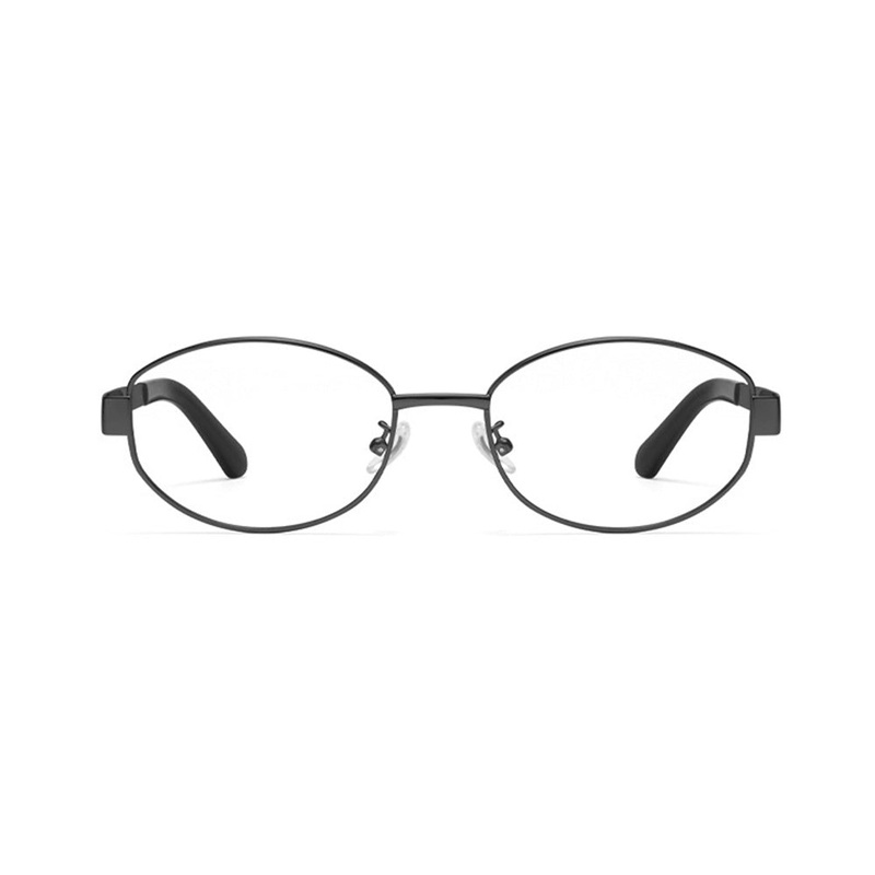 Trendy Oval Metal Glasses Frame with Thick Temples VK2209 Black