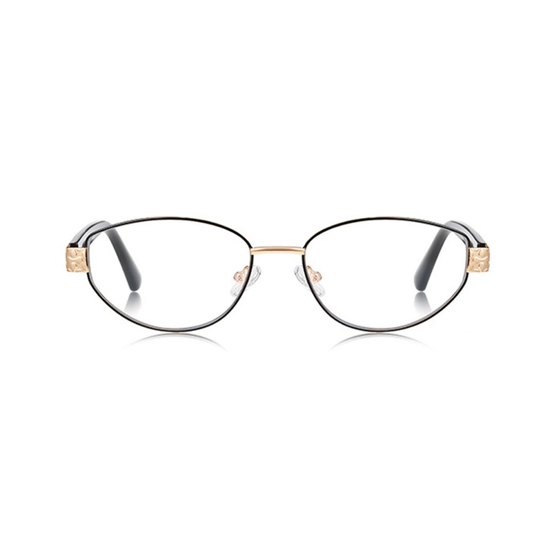 Elegant Metal Oval Glasses with Spring Hinges VK2311 Black