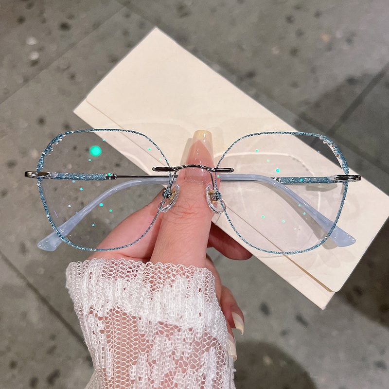 Geometric Rimless Glitter Accent Luxury Glasses VK2272 Blue