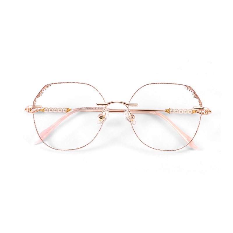 Lightweight Rimless Geometric Glasses Elegant Shining Titanium VK2282 Rose Gold